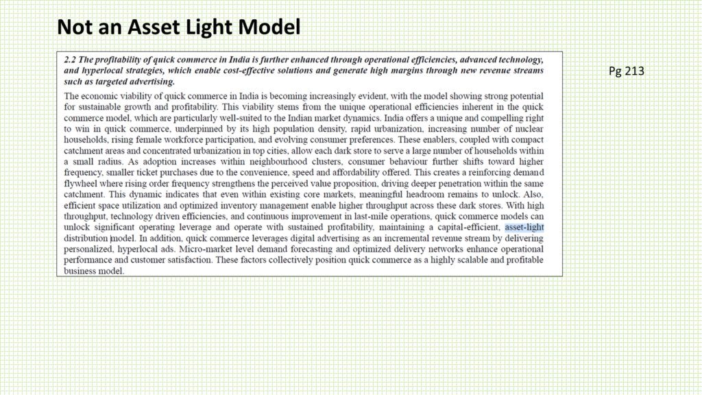 Zepto claims that they run on an asset light model in their DRHP but doesn't seem to be true.